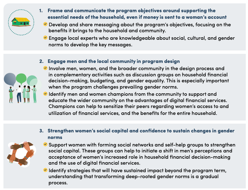 Key recommendations for cash transfer programs directed towards women